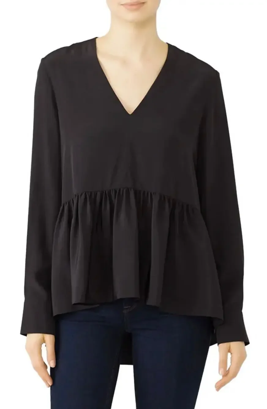 Tibi Black Silk Peplum Top 6